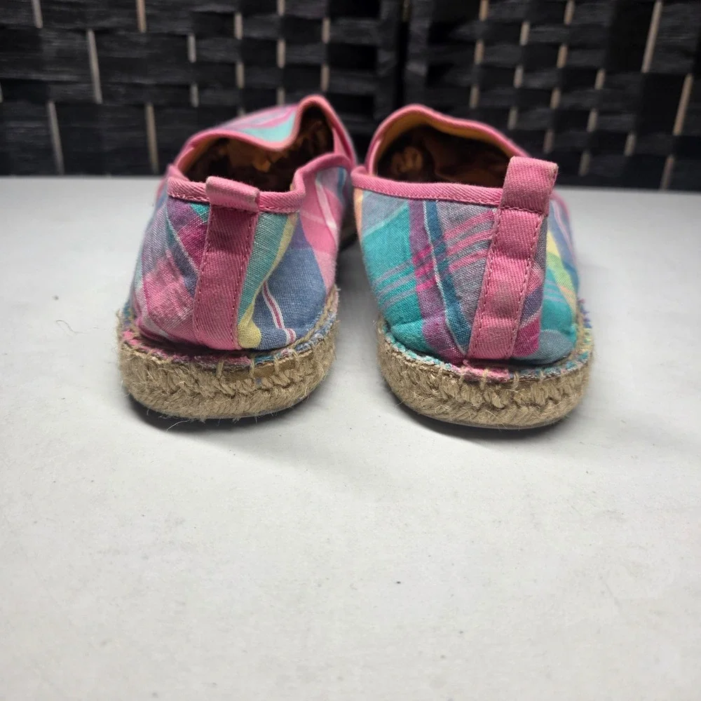 Talbots Womens Plaid Espadrille Flats Pink Blue Yellow Slip On Shoes Size 9.5M